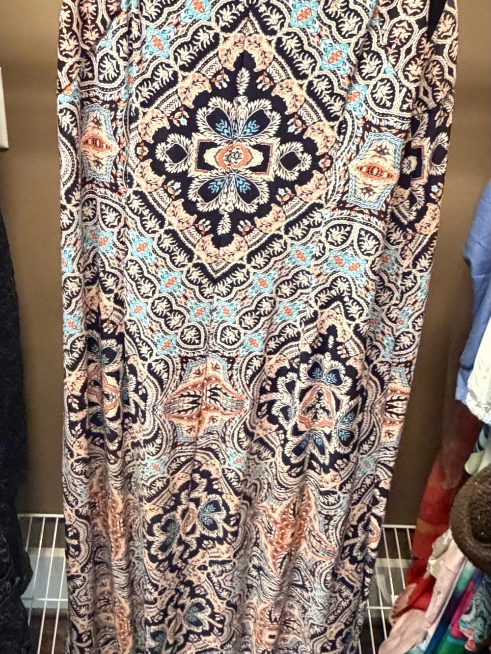 Chico's Navy, Cream & Teal Printed Sleeveless Maxi Dress